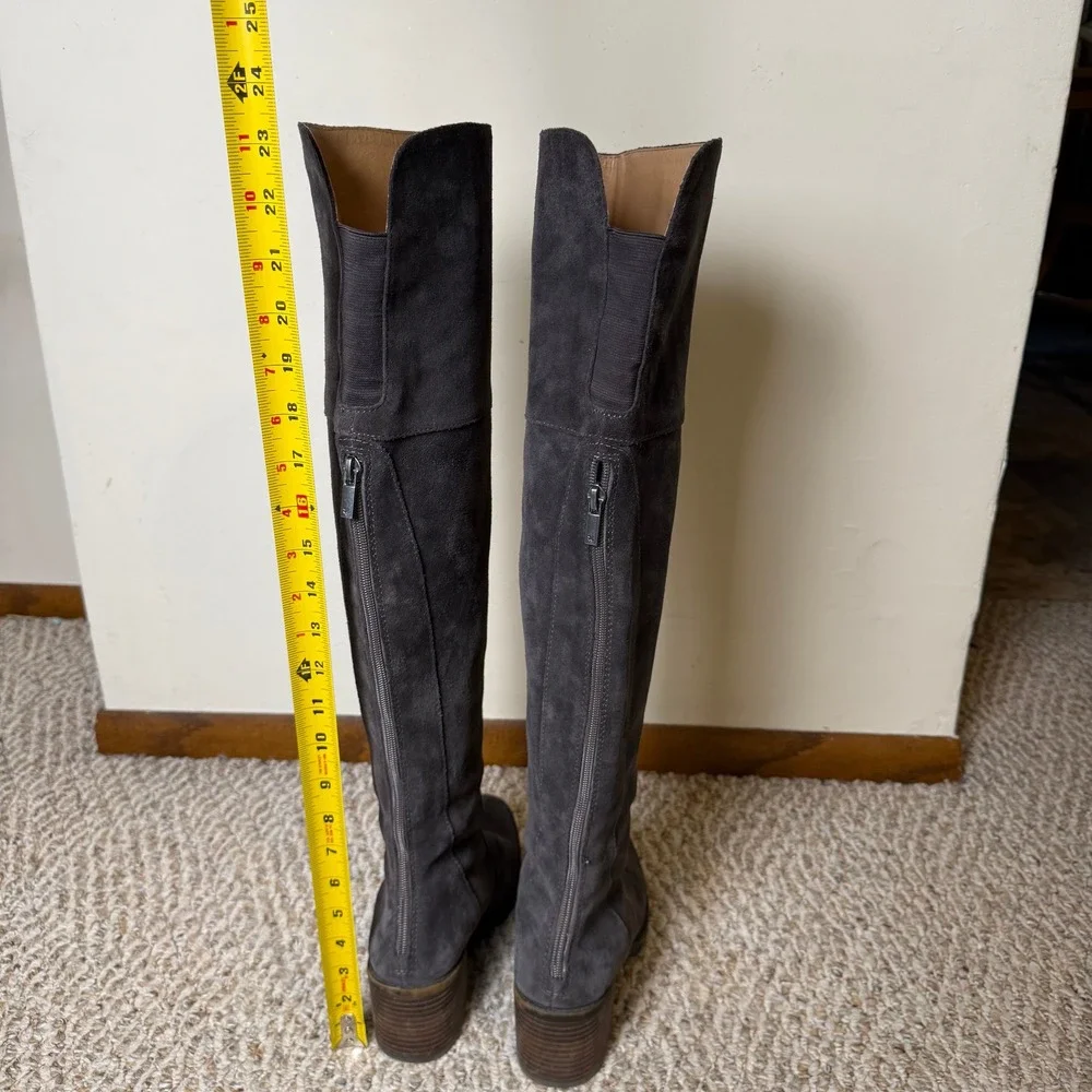Lucky Brand Rayla Grey Leather Suede Over The Knee Boots Women's 7.5M Block Heel